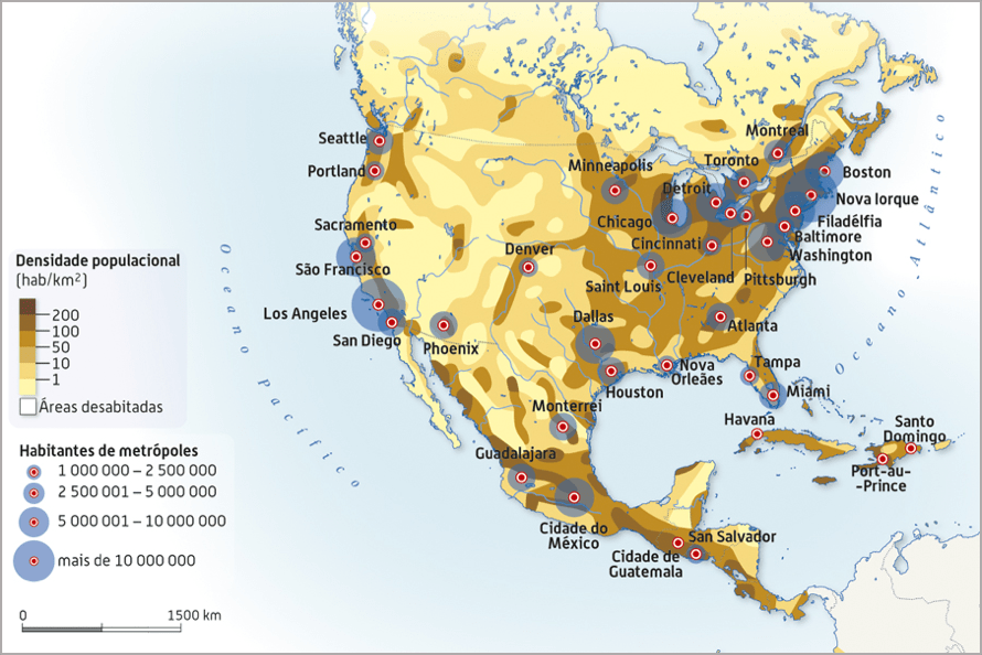 Densidade populacional na América do Norte